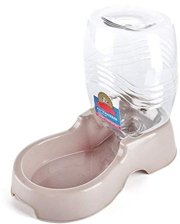 Flexzion Estación dispensadora de Agua para Mascotas, Beige (3/8 galones), reposición automática por Gravedad, Bebedero, Botella, Cuenco, Soporte portátil para Perros pequeños, Gatos y Animales