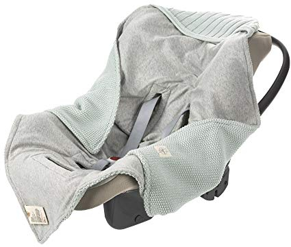 LÄSSIG Baby Strickdecke für Autositz Autositzdecke Einschlagdecke Babyschale 100% Bio-Baumwolle GOTS light mint