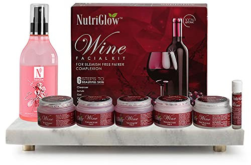 Nutriglow Red Wine Facial Kit (250Gm+10Ml) & English Rose Facial Toner (150Ml) for Skin Smoothening, Tighten Pores, Remove Blackheads, All Skin Type, Pack of 2