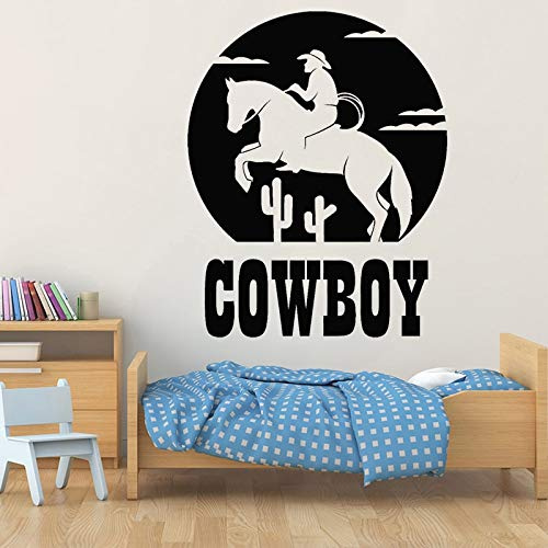 NSRJDSYT Autocollant Mural Cowboy Cheval Vinyle décalcomanie Texas Western Autocollants garçons Chambre décoration Adolescents Chambre décor Cavalier Art Mural 84x105cm
