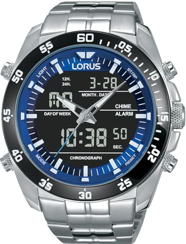 Lorus Herren Analog-Digital Quarz Uhr mit Metall Armband RW629AX5, Schwarz