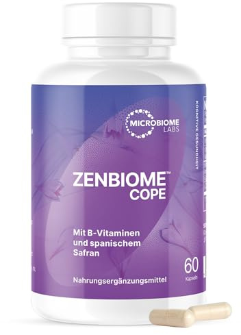Microbiome Labs ZenBiome Cope – Clinically Studied Bifidobacterium longum 1714™ Probiotic Supplement, Vitamin B6 B12 & Saffron Extract – Supports Gut–Brain Axis & Digestion – Shelf-Stable, 60 Capsules