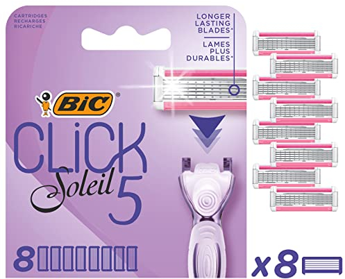 BIC Rasierklingen für Damen Rasierer Click 5 Soleil Sensitive, 8er Nachfüllpack für den pflegenden Nassrasierer mit 5 Klingen