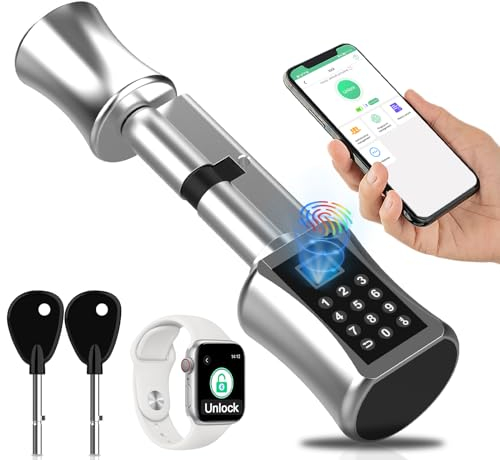 Anweller Elektronisches TüRschloss, Schließzylinder Türschloss Fingerabdruck, Zylinderschloss 60mm (30/40) mit Zahlencode Schlüssel und Bluetooth APP, Smartes Türschloss Einfache Installation