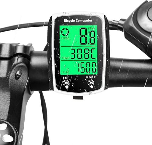 Fahrradcomputer, 19 Funktionen Kilometerzähler, IP54 wasserdichte Radcomputer mit Hintergrundbeleuchtetem Display fahrradtacho, Automatischer Start/Stopp Fahrrad tacho Verkabelt, Bicycle Computer