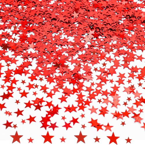 DazzJoy 4000 Stück Glitzer Streudeko Sterne Konfetti Weihnachten, 2 Größen Sterne Deko Rot, Weihnachtskonfetti Deko Sterne, Glitzersterne Streudeko Silvester, Pailletten Stern Tischdeko Streusterne