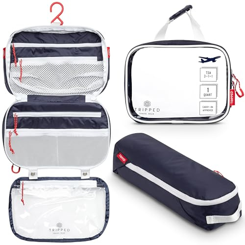 Toalettväska kit set: hängande resenecessär + 311 TSA kosmetisk vätskepåse + ultralätt tillbehörsorganiseringspåse, Marinblått Xsp, 3-delat toalettset