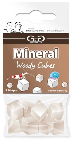 GlasGarten Mineral Woody Cubes | 8 pezzi – Mangime complementare/minerale per gamberetti decorativi, lumache e gamberi con minerali e fibre di legno