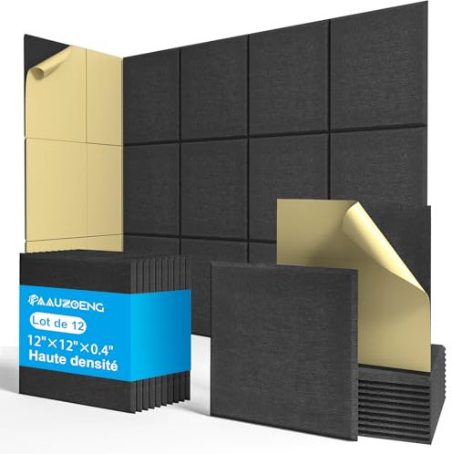 Panneaux Acoustiques Autoadhésifs 30x30cm • 12 Premium Panneaux Anti-Bruit 9mm • Kit Complet pour Studio Podcast/Home Cinéma/Salle de Streaming • Absorption Acoustique Immédiate (1,08m²)