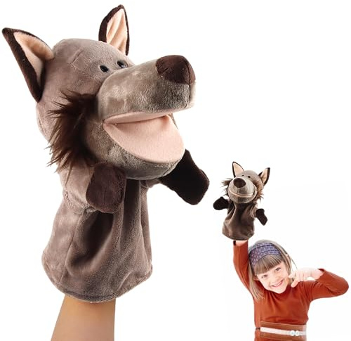 ACTOYS Marioneta de Mano Lobo, Titeres de Mano, Marionetas de Mano para Niños, Marionetas de Mano para Niños Cuentos (Lobo Gris)