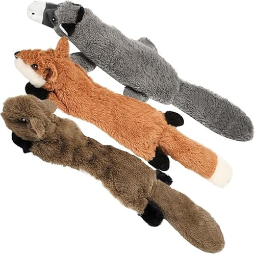 Nocciola 3 Pack Hundespielzeug Unzerstörbar, Quietschendes Hundespielzeug Set ohne Füllung, Ideale Plüschspielzeug für Hunde Selbstbeschäftigung und Tauziehen, für Welpen, Kleine bis Große