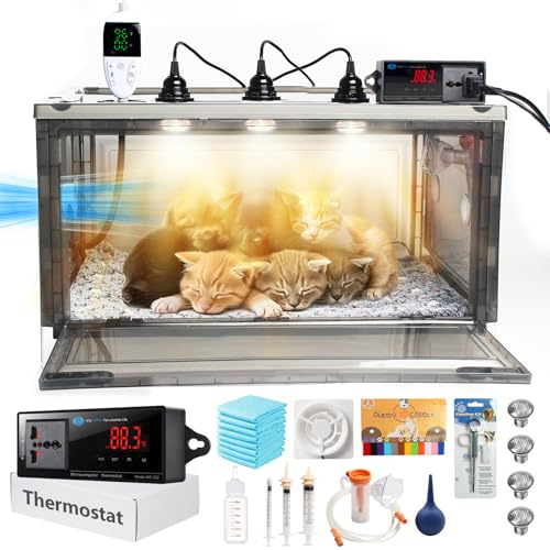 Puppy Incubator with Heating and Fan, Thermostat Controlled to Maintain Comfortable Warmth, Fan Provides Good Ventilation,Ideal Incubator for Puppies and Kittens (86L with Thermostat)