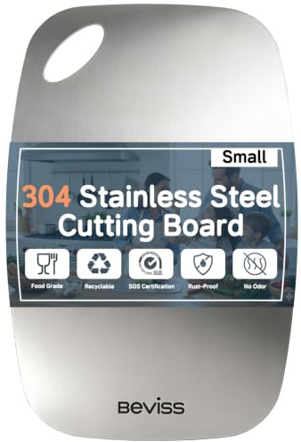 Beviss Cutting Board Non-Toxic, 304 Stainless Steel Cutting Board Double Sided, 11.45 x 8.15 Chopping Board for Kitchen, Dishwasher Safe Chopping Board for Meat, Vegetables or Fruit, Small