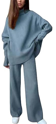 Tute Donna Eleganti Casual Comode Tuta In Maglia 2 Pezzi Invernale Pantaloni a Gamba Larga E Maglione Top Manica Lunga Completi Da Casa Leggera Tute Curvy Offerta Complete Taglie Forti Outfits