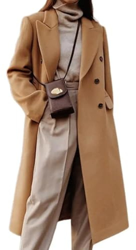 Sinyuyong Women's Cashmere Wool Blend Coat Double Breasted Windproof Warm Jacket for Party Office Daily in Spring Autumn Winter(Camel,M)