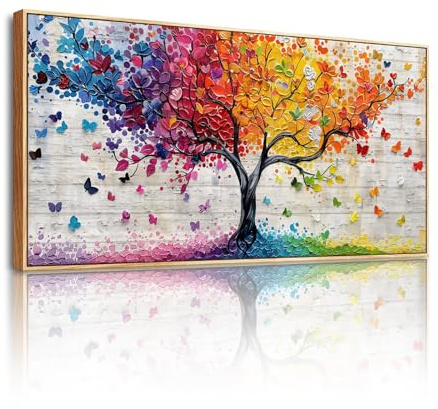 SERIMINO Cuadros Decoracion Salon Modernos, Marcos Laminas Decorativas Grandes, Lienzos Decorativos Colorido Árbol de la Vida, Pinturas Artística Dormitorios Habitación Comedor Pasillos 73x146 cm