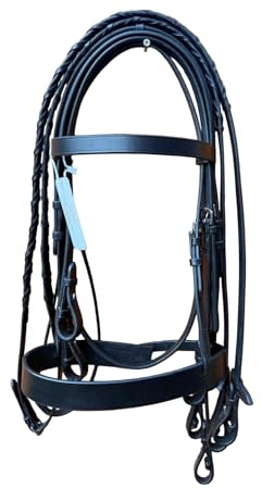 Leather English Hunter Show Bridle Wide 3/4 Inch Cheek 1.5 Inch Noseband With Double Reins Black (Full)