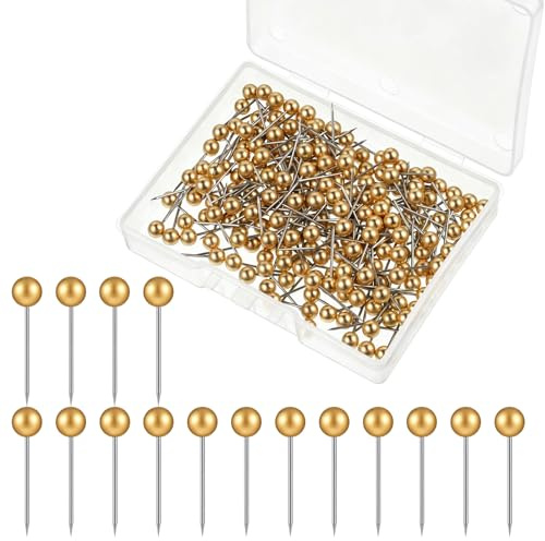 Dplolng 200 Pcs Gold Push Pins,Small Round Head Map Pins Retro Metallic Color Beads Head Marking Pushpins for Cork Board Map Bulletin Board Picture Photo Home Office School DIY Craft