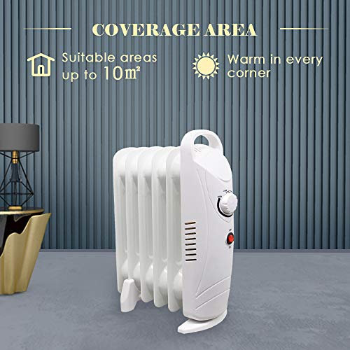 NRG 6 Fin Mini Oil Filled Radiator Portable Electric Heater 800W White