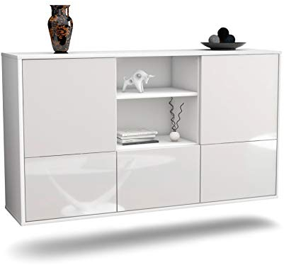 Dekati Sideboard Grand Prairie hängend (136x77x35cm) Korpus Weiss matt - Front Hochglanz Weiß - Push to Open