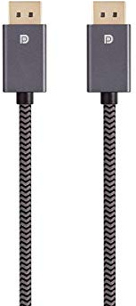 Monoprice DisplayPort 1.4 EasyPlug Nylon Braided Cable - 12 Feet - Gray | Up to 32.4 Gbps, 8K@60Hz, DPCP, HDCP, 3D Video, HBR3, DSC 1.2