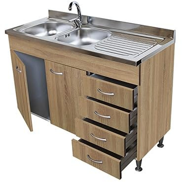 Mobile sottolavello per cucina rovere cm120x50xH85, cassettiera e lavello inox
