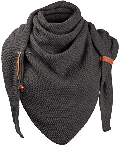Vancavoo Dreieckstuch Damen XXL Schal Dreiecksschal Herren Warm Strickschal mit Wolle Elegant Winterschal Herbstschal Deckenschal mit Verschluss Halstuch 190 * 85cm,dunkelgrau