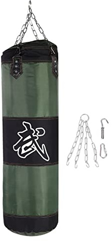 BORDSTRACT Sacs de Frappe Kit, Sac de Boxe Non-Rempli pour Enfan Adultes avec Bandage de Boxe, Chaînes et Crochet, Sportif Sac de Frappe Vide Suspendu, pour Kickboxing, Muay Thai(1.2M-Vert)