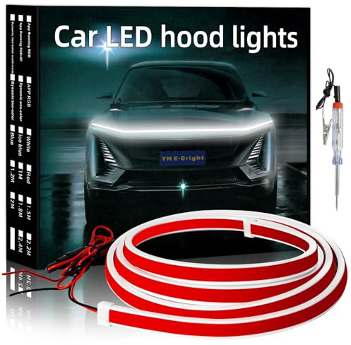 YM E-Bright LED Hood Light Strip, White Dynamic Scan DRL 12V 59inch 1Set