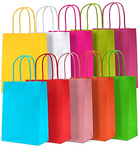30 Stück Papiertüten Bunt,Papier Geschenktüten Mit Henkel,Kraftpapier Candy Tüten Partytüten 10 Farben,Kraftpapiertüten Mitgebsel Tüten für Kindergeburtstag,Partys,Hochzeit,16 * 8 * 22 cm