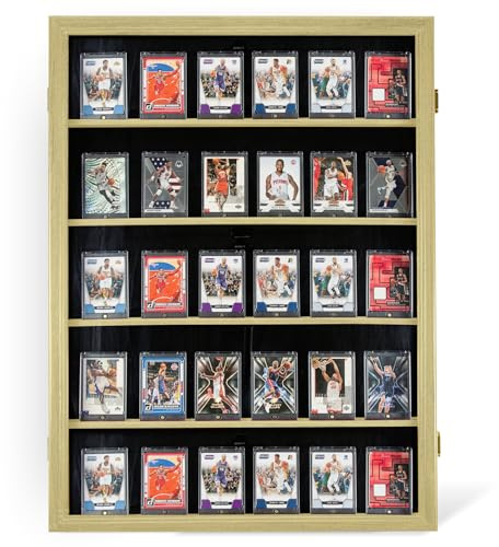 DECOMIL Vitrine Rectangulaire en Chêne pour Cartes de Sport, Baseball, Football, Basket-Ball, Bandes Dessinées, Collection de Cartes, 3 Couleurs, Montage Mural