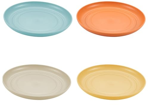 GUEDKIKL Lot de 4 assiettes rondes en plastique, diamètre 15 cm, assiettes à goûter, plats à salade réutilisables, incassables pour cuisine, restaurant