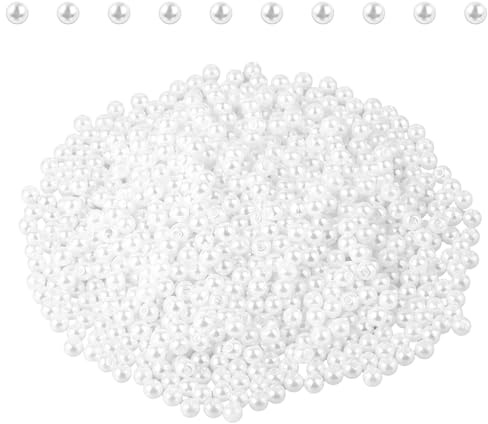 JJUNW 1000 perlas para manualidades, cuentas blancas de 4 mm, decoración de bricolaje, relleno de jarrón, bodas, fiestas de cumpleaños