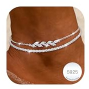 LOLIAS Fußkettchen für Damen Silber 925 Layered Fussketten für Frauen Wasserdicht Fußkette Damen CZ Fusskettchen Silber 925 Damen Sommer Strand Schmuck Geschenk