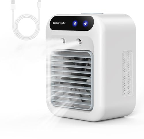 Climatiseur Portable, Climatiseur Mobile Silencieux, Refroidisseur d'air de 500 ml, Rafraichisseur d'air, 2 Vitesses, 2 Modes de Brumisation, Mini Climatiseur Adapté à la Coucher, Bureau