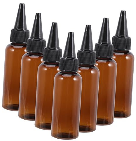WEKADRIN 10pcs Hair Oil Applicator Bottles with Lid Brown Pet Plastic Refillable Squeeze Applicator Bottles 50ml for Hair Dye and Oil Application