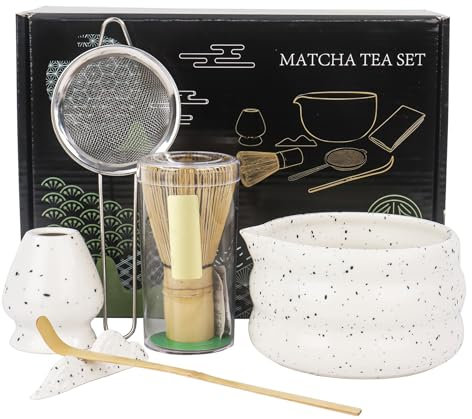 Matcha Whisk and Bowl Set, Set of 6 Matcha Tea Set Matcha Making Kit for Tea Lovers(White)