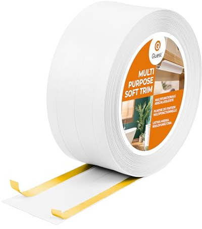Quest 4en1 Plinthe de finition, Plinthe Souple Adhésive, Moulure Multifonction - Largeur 95 mm – Moulure Flexible, Multifonctionnelle, Résistante aux UV - Blanc, 10 Mètres