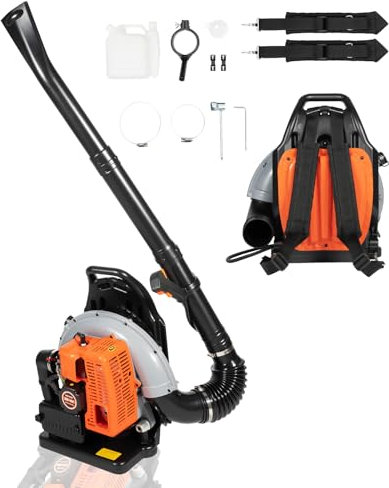 OUBUBY Soffiatore a benzina per foglie, a 2 tempi, 63 CC, con serbatoio da 1,8 l, delicato sulla schiena e portatile, con tracolla regolabile di foglie, sabbia, ghiaia e neve