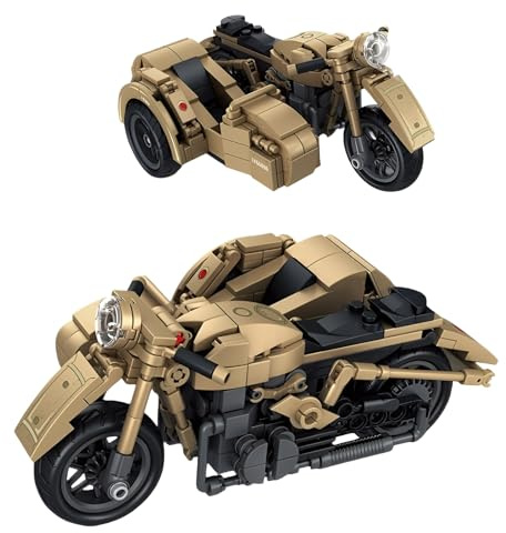 R-75 - Kit de construction pour moto - 402 pièces - Jouet militaire - Jouet de voiture - Marron armée WW2 - Modèle de blocs de construction - Idée de décoration pour adolescents et adultes