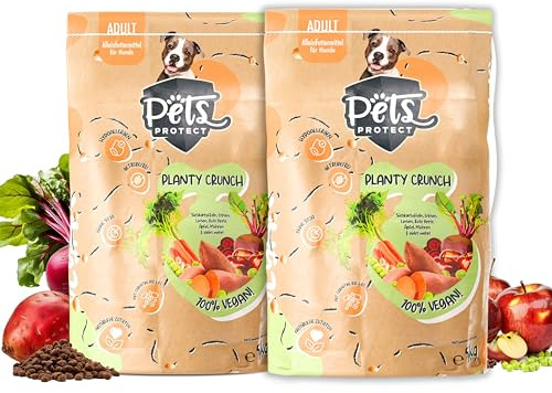 Planty Crunch Nourriture pour chien 100 % végétalienne sèche (2 x 5000 g) | Nourriture pour chien végétalienne, hypoallergénique sans céréales et sans soja, avec carnitine, vitamine B12 et D3