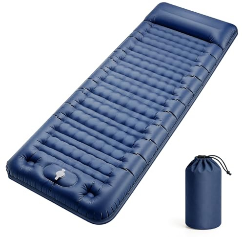 Esterilla Camping Autoinflable, Colchón Inflable Individual de Dormir Gruesa 12-16cm con Almohada, Inflatable Mattress con Bomba para los Pies, Colchoneta Camping Portátil para Campamento y Caminata