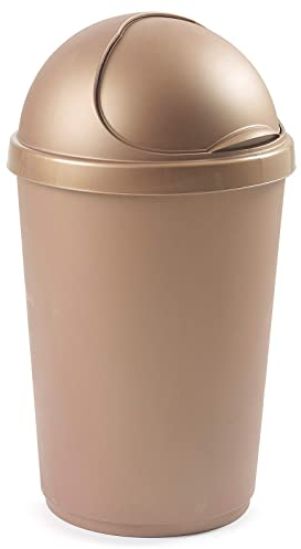Whitefurze 50L Swing Top Bullet Bin Plastic Kitchen Household Rubbish Recycling Waste Bin Dustbin, Rose Gold