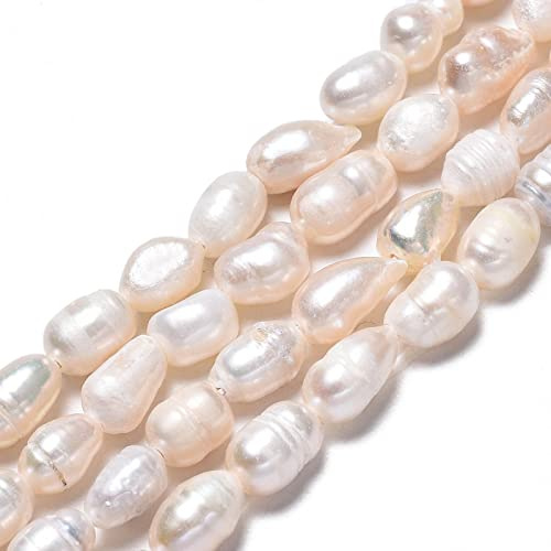 Fashewelry, perle naturali d'acqua dolce coltivate, perle di riso, per creazione di gioielli, circa 5-11 mm, 5 fili, colore conchiglia