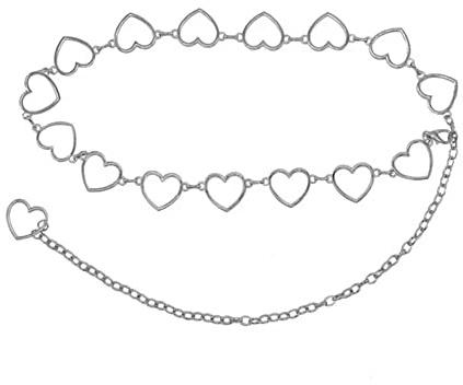 Kefley Heart Waist Chain Belt with Long Tassel Tail Body Belly Chains Silver Geometric Heart Waist Belts Y2K Chain for Dresses Pants Skirt Trousers Jeans Chain Accessories