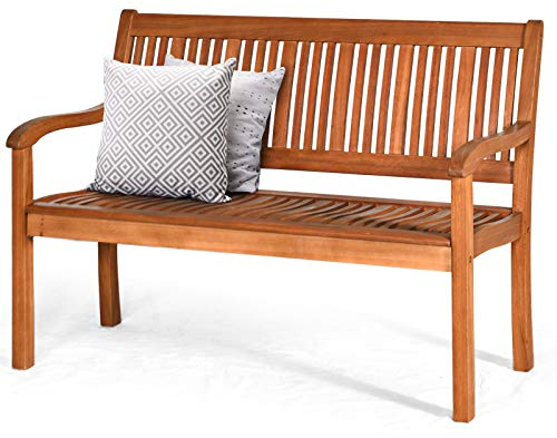 KOMFOTTEU Gartenbank, Sitzbank aus Eukalyptus, Holzbank bis 360 kg belastbar, Parkbank für Balkon, Garten, Terrasse, 126 x 63 x 91 cm