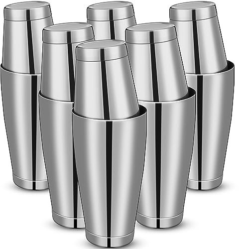 Lallisa 10 Pieces Cocktail Shakers Professional Bar Boston Shaker Set Stainless Steel Martini Shaker Drink Mixer Basic Tools Weighted Shake Metal Can for Bartenders, 18 Oz, 28 oz(Silver)