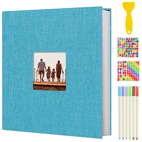 AIOR Album Fotografico Pagine Bianche, Lino Album Foto Autoadesivo Scrapbook Guestbook 40 Pagine, Degli Ospiti Matrimonio Regalo di Compleanno per Donna Mamma Ragazza (Cielo blu)