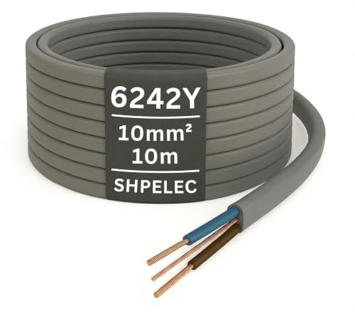 SHPELEC® Electrical Grey Twin and Earth 6242Y Cable - 10mm Mains Socket Ring Twin and Earth 6242Y Cable (10mm, 10m)