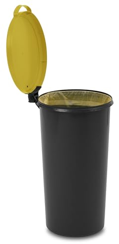 KUEFA VL 60l Müllsackständer, Mülleimer, Sammelbehälter mit Scharnierdeckel für den Gelben Sack, Pfandflaschen, Leergut (1, Gelb)